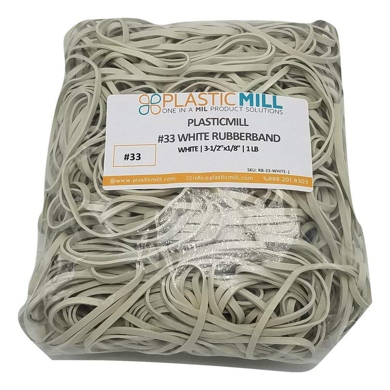 PlasticMill White Rubber Bands Size 33 (3 1/2" x 1/8") - #33 Rubber Bands Office Supplies - Strong, Elastic Bands for Crafts, Balloon Garland, Cash, File Folders (500-Pack) - Image 2